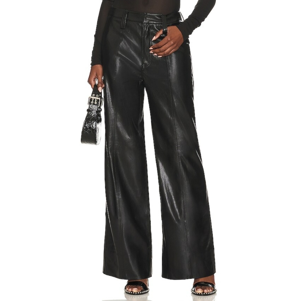 7 For All Mankind Vegan Leather Easy Trouser in Jet Set Black Pants